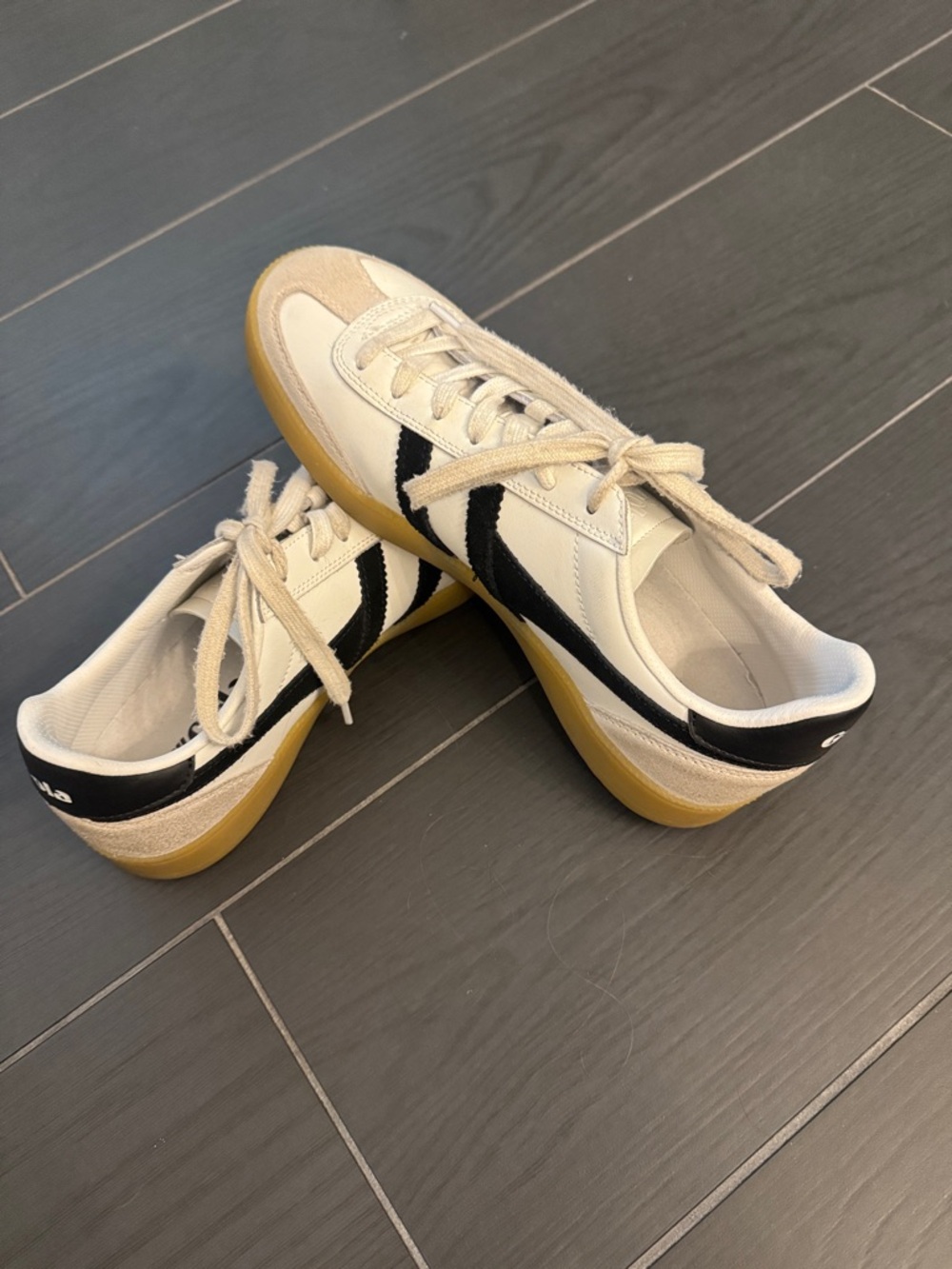 Gola White Sneakers with Black Stripe and Gum Sole